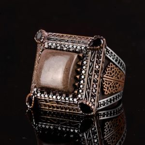 Sultan Yüzük, Gerçek Doğal Pirita Taşı Yüzük, 925 Ayar Gümüş Erkek Yüzük - Görsel 6