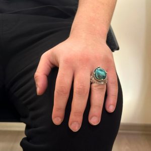 925 Ayar Gümüş El Yapımı Erkek Yüzük - Çeşitli Doğal Taşlarla Mevcut (Krisokolla) - Görsel 3