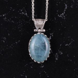 Gerçek Doğal Taş Kolye - 925 Ayar Gümüş Kolye (Akvamarin) - Görsel 4