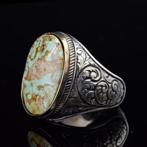 Doğal Turkuaz Taş Yüzük - Büyük Erkek Yüzüğü - 925 Ayar Gümüş Yüzük - Görsel 6