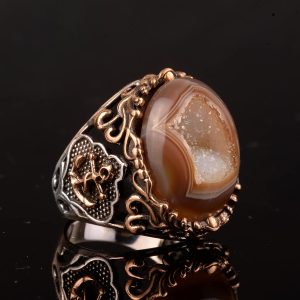 Gerçek Doğal Druzy Kristal Kuvars Taş Yüzük, Gümüş Yüzük, Çapa Yüzük - Görsel 6