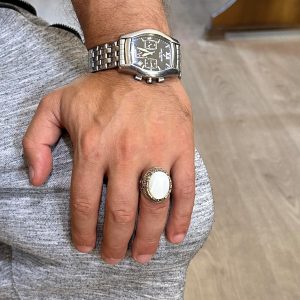 Gerçek Doğal Taş Yüzük - El Yapımı 925 Ayar Gümüş Yüzük - El Yapımı Yüzük (İnci) - Görsel 3