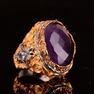 925 Ayar Gümüş Erkek Yüzük, Gerçek Doğal Ametist Taşlı Yüzük, Sultan Yüzüğü - Görsel 2