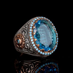 Erkek Gümüş Yüzük, Akuamarin zirkon Taş, Kral Yüzük, Erkek Yüzük - Görsel 3