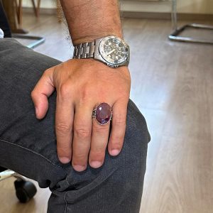 Gerçek Doğal Taş Yüzüğü - 925 Ayar Gümüş Büyük Yüzük - El Yapımı Yüzük (Yakut) - Görsel 3