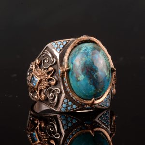 Gerçek Doğal Azuirit Taşı Yüzük, 925 Ayar Gümüş Yüzük, Sultan Erkek Yüzüğü - Görsel 5