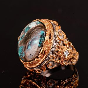 Gerçek Doğal Azurit Taşı Yüzük, El Yapımı Yüzük, 925 Ayar Gümüş Yüzük Erkekler İçin - Görsel 4