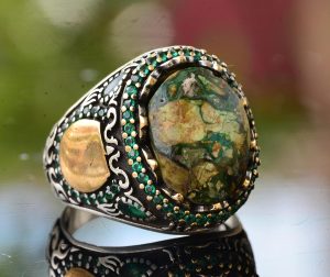 Erkekler için Yeşil Turkuaz Taş Yüzük, 925 Ayar Gümüş Vintage Tasarım - Görsel 5