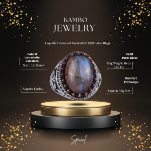 Gerçek Doğal Taş Yüzük - El Yapımı Kartal Yüzüğü - 925 Ayar Gümüş Yüzük (Labradorit) - Görsel 2