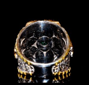 925 Ayar Gümüş Erkek Yüzük, Kral Yüzük, Doğal Dikdörtgen Zümrüt Taş - Görsel 5