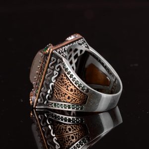 Gerçek Doğal Pirit Taşı Yüzük, Sultan Yüzük, 925 Ayar Gümüş Erkek Yüzük - Görsel 6