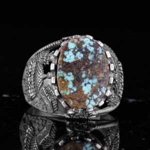 Gerçek Doğal Arizona Turkuaz Taşlı Yüzük, Cami Detaylı Yüzük, 925 Ayar Gümüş Yüzük (Model-5) - Görsel 5