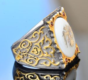 Erkekler için Sterlin Gümüş Sultan Yüzük - Çift Başlı Arnavut Kartalı Tasarımı - Görsel 4