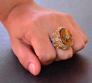 Mason Yüzüğü - Usta Mason Sterling Gümüş Yüzük, Kaplan Gözü Taşı, Altın Kaplama - Görsel 7