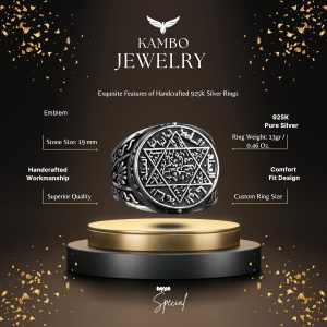 925 Ayar Gümüş Erkek Yüzük, Davut Yıldızı Tasarımı, Koruyucu Tılsım - Görsel 2