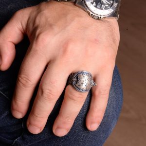 Kalkan ve Kılıç Erkek Yüzüğü, 925 Ayar Gümüş Erkek Yüzüğü, Şövalye Yüzüğü, Vintage İfadeli Yüzük - Görsel 3