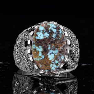 Gerçek Doğal Arizona Turkuaz Taşlı Yüzük, Cami Detaylı Yüzük, 925 Ayar Gümüş Yüzük (Model-5) - Görsel 4