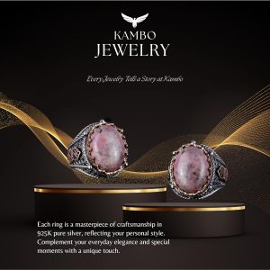 Erkekler için El Yapımı Gerçek Doğal Rhodonit Taş Yüzük, 925 Ayar Saf Gümüş Yüzük, Erkek Yüzüğü - Görsel 6