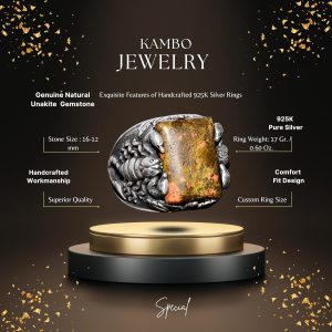 Gerçek Doğal Unakite Taş Yüzük, Akrep Yüzüğü, 925 Ayar Gümüş Yüzük - Görsel 2