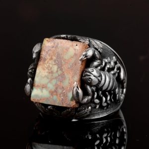 Gerçek Doğal Arizona Turkuaz Taşı Yüzük, Akrep Yüzüğü, Erkekler için Sterlin Gümüş Yüzük - Görsel 5