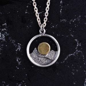 925 Ayar Gümüş Kolye - Dağ ve Gün Batımı Kolyesi - Görsel 4