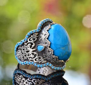 Turkuaz Yüzük Erkekler için, Gümüş Turkuaz Yüzük, 925 Ayar Gümüş Erkek Yüzük, Büyük Yüzük - Görsel 4