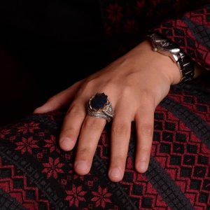 Gerçek Doğal Safir Taşlı Yüzük, 925 Ayar Gümüş Erkek Yüzüğü - Görsel 3