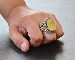 Doğal Amber Taş Yüzük - Gerçek Doğal Taş, Ham Taş, 925 Ayar Gümüş Erkek Yüzük - Görsel 7