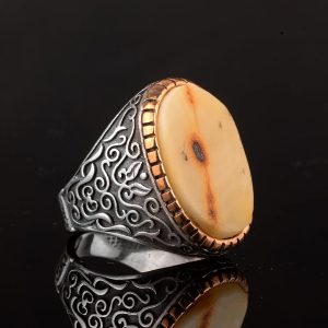 Gerçek Doğal Amber Taş Yüzük, Büyük Yüzük, 925 Ayar Gümüş Yüzük Erkekler İçin - Görsel 5
