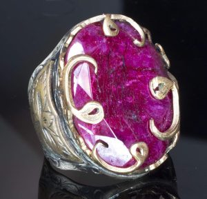 Erkekler için Sterlin Gümüş Yüzük - Doğal Yakut Taşı ile Orta Doğu Deseni - Görsel 5