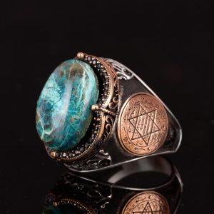 Gümüş Süleyman Mührü Yüzüğü, Gerçek Doğal Kırmızı Krysokolla Taşı Yüzüğü, 925 Ayar Saf Gümüş Erkek Yüzüğü - Görsel 6