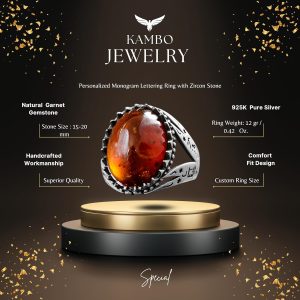 Gerçek Doğal Hessonit Garnet Taş Yüzük, İslami Yüzük, 925 Ayar Sterlin Gümüş Yüzük - Görsel 2