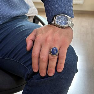 El Yapımı Lapis Lazuli Taş Yüzük, Yüzücü Halka Yüzük, 925K Sert Gümüş Erkek Yüzük - Bilgelik ve Gerçek Tasarımı - Görsel 3