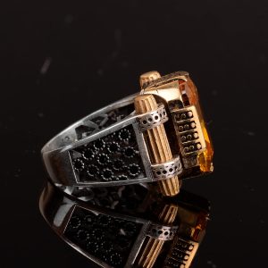 Erkekler için 925 Ayar Gümüş El Yapımı Yüzük, Doğal Olmayan Sitrin Taşı Yüzük - Görsel 4