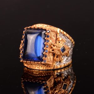 Kral Yüzük, 925 Ayar Gümüş Yüzük, Rodaj Kaplama, Yapay Mavi Akik Taşı - Görsel 3