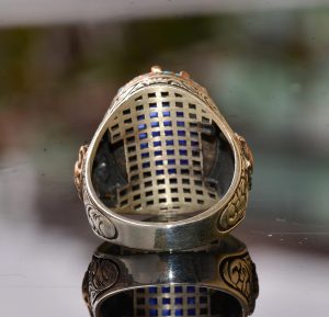 Kral Yüzük - Yapay Mavi Kaplan Göz Taşı, 925 Ayar Gümüş Unisex Yüzük - Görsel 8