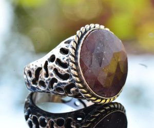 Gerçek Safir Yuvarlak Taş Yüzük, 925 Ayar Gümüş Erkek Yüzüğü - Görsel 4