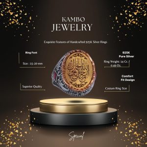 925 Ayar El Yapımı Gümüş İslami Yüzük, Hat Yazısı Yüzük, Erkekler için Özgün Dini Takı - Görsel 2