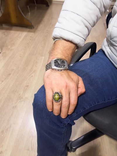 925 Ayar Katı Gümüş Erkek Yüzük - El Yapımı Unakite Taşı Yüzük, Sanatsal Tasarım - Görsel 3