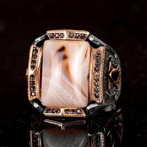 Gerçek Doğal Yemen Akik Taşı Yüzük - 925 Ayar Gümüş Yüzük Erkekler İçin (Stil-3) - Görsel 4