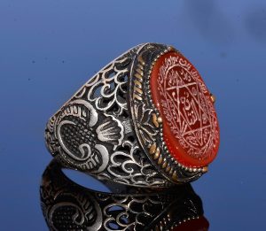 El Yapımı Süleyman Mührü Yüzüğü, Gerçek Kırmızı Akik Taşı, İslami Erkek Yüzüğü, 925 Ayar Gümüş - Görsel 4