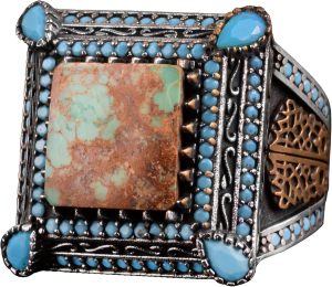 Gerçek Doğal Arizona Turkuaz Taş Yüzük, Sultan Yüzük, 925 Ayar Gümüş Yüzük - Görsel 1