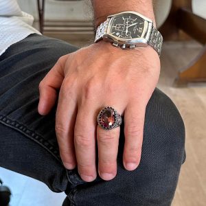 925 Ayar Gümüş Yüzük, Yapay Taş Yüzük, Kartal Sembolü Yüzük, El Yapımı Yüzük (Yapay sultanite) - Görsel 3