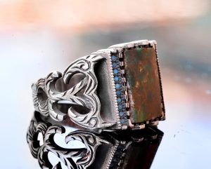 El Yapımı 925 Ayar Gümüş Erkek Yüzük, Gerçek Arizona Turkuaz Taşı - Vintage Tasarım - Gerçek Taş Yüzük - Görsel 4