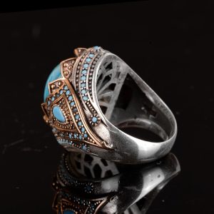 Gerçek Doğal Arizona Turkuaz Taş Yüzük, Kral Yüzüğü, Sultan Yüzüğü, 925 Ayar Gümüş Yüzük Erkekler İçin - Görsel 7