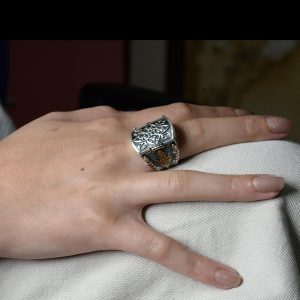 925 Ayar Gümüş Erkek Kutu Yüzük, Turkuaz Taşlarla, Erkekler İçin Farklı Tasarım - Görsel 7