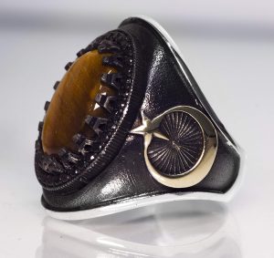 El Yapımı Sterlin Gümüş Erkek Yüzük | Doğal Kaplan Göz Taşı | Güç ve Koruma Tasarımı - Görsel 4