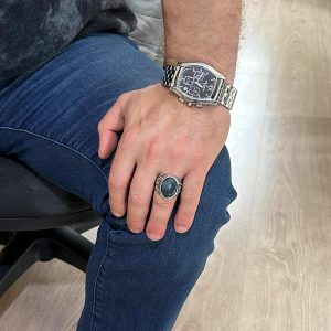 925 Ayar Katı Gümüş Erkek Yüzük, Süslemeli Agat Taşlı Yüzük - El Yapımı Zarafet - Görsel 3