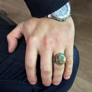 Gerçek Doğal Arizona Turkuaz Taş Yüzük, Erkekler İçin Sterlin Gümüş Yüzük, Çapa Yüzük - Görsel 3