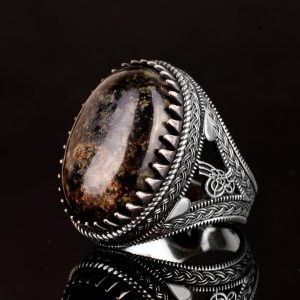 Gerçek Doğal Akik Taşı Yüzük, Oval Büyük Yüzük, Tuğra Yüzük, 925 Ayar Gümüş Yüzük - Görsel 5